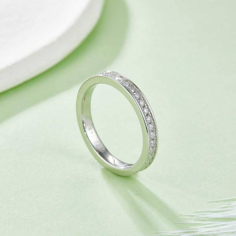 Straight lined ring full circle protective ring S925 silver plated platinum moissanite diamond 60 points D-grade